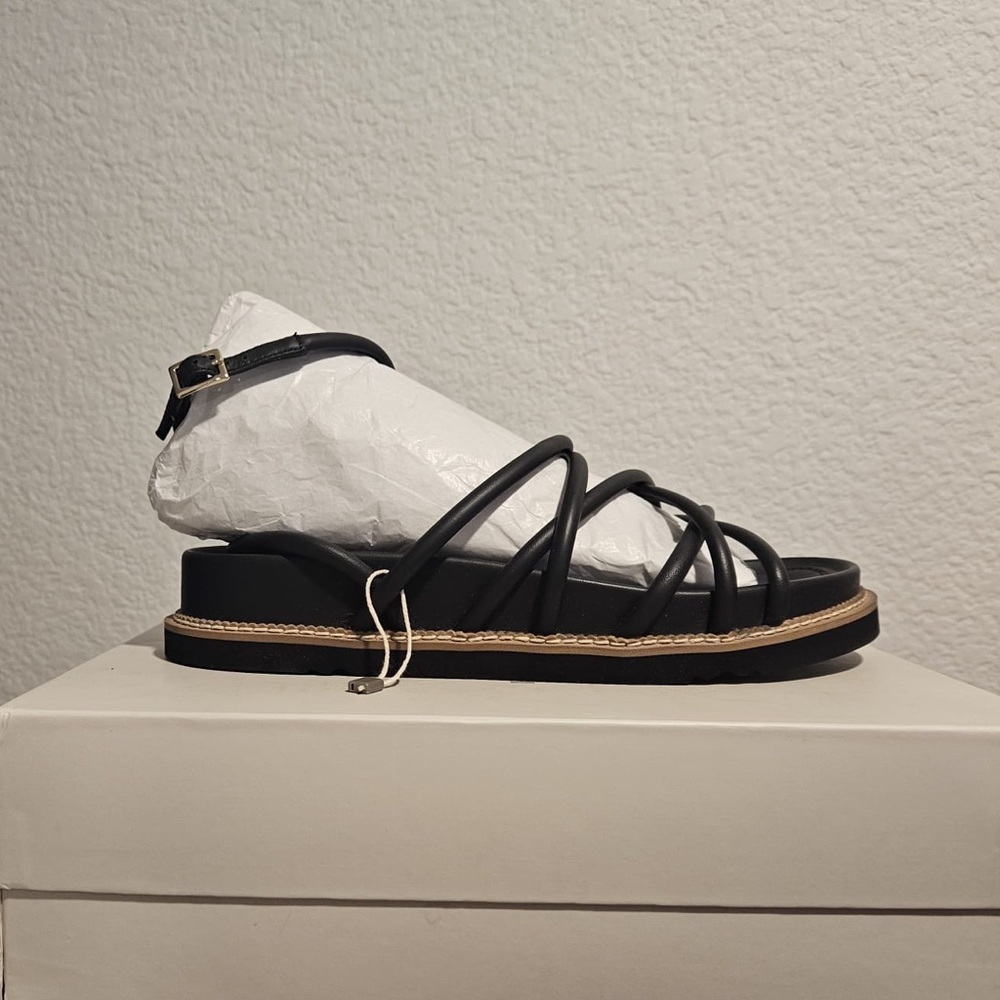 398 Bruno Premi Italian Modern Black Leather Multi-Strap Sandals NEW